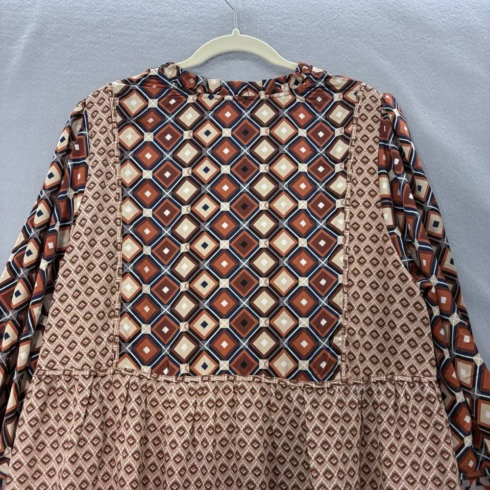 Hailey & Co Geometric Brown & Orange Tiered Ruffle Dress SZ 3XL Boho, Peasant - Picture 7 of 12